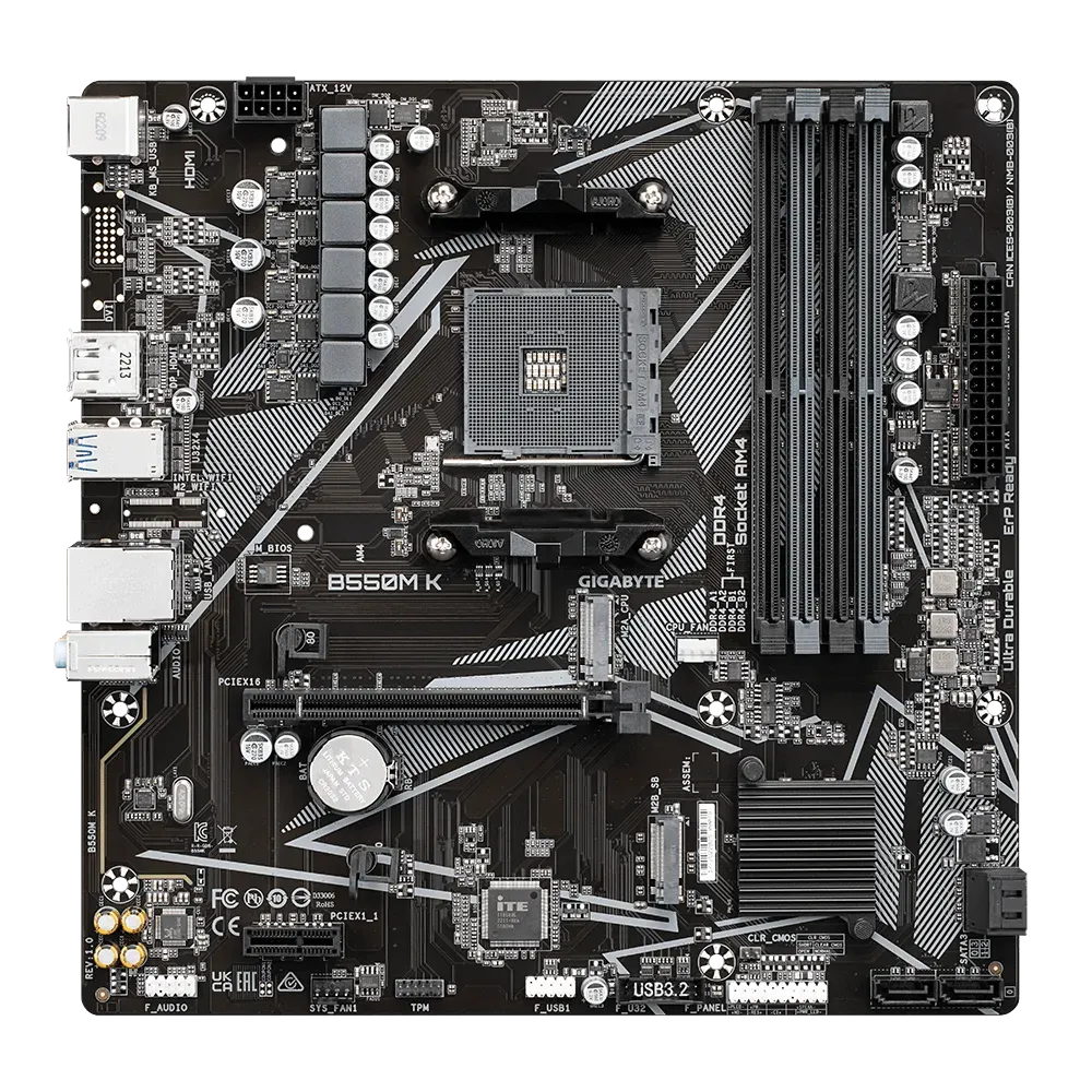 Gigabyte Motherboard B550M K DDR4 For AMD view 3